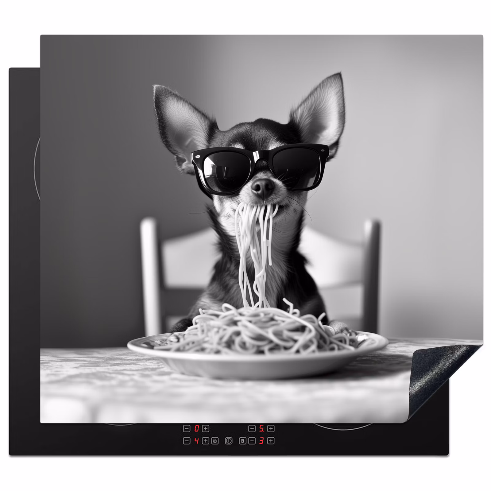 Induction hob protector - Chihuahua - Dog - Sunglasses - Humorous - Black - White - Spaghetti — 1