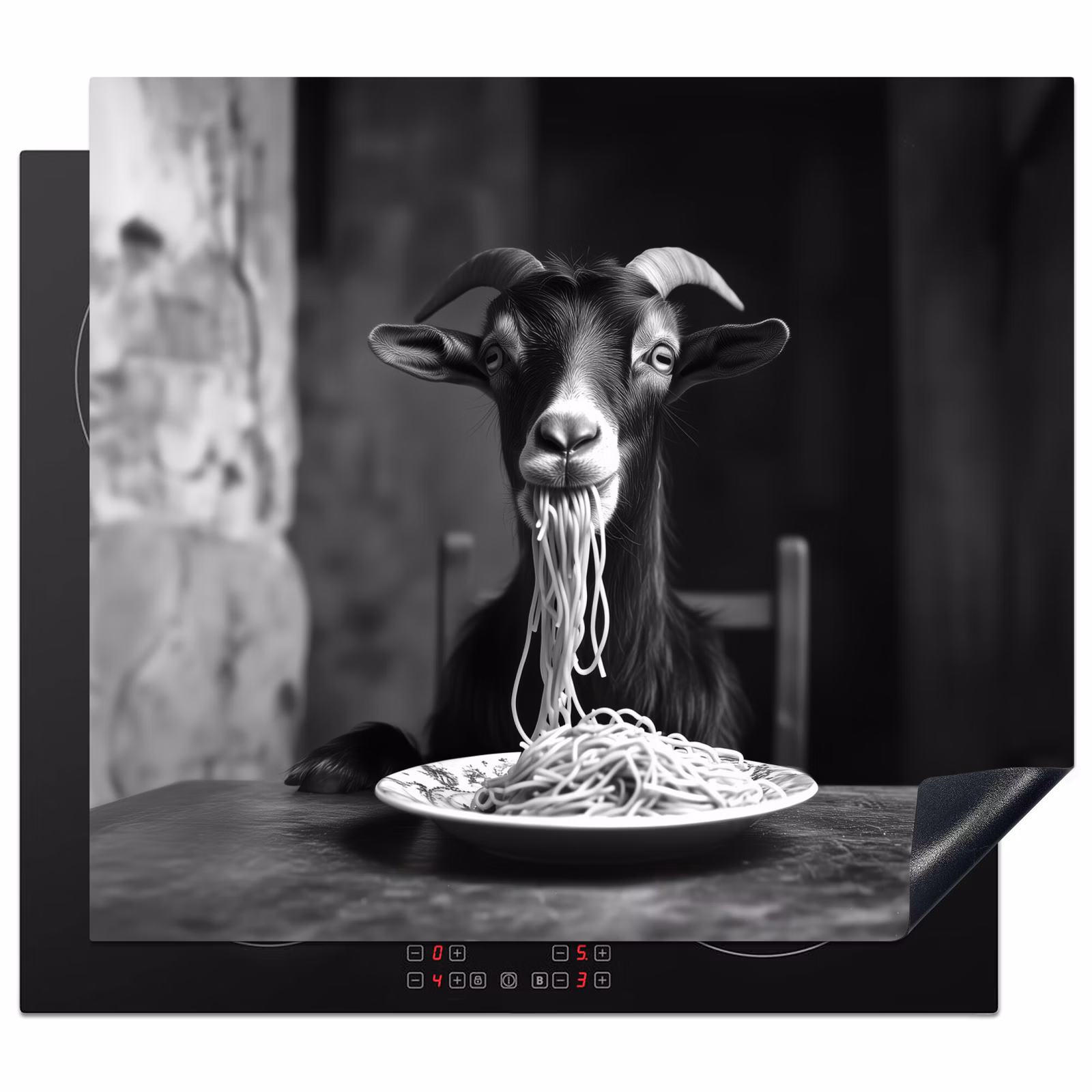 Induction hob protector - Goat - Plate - Spaghetti - Black and White — 1