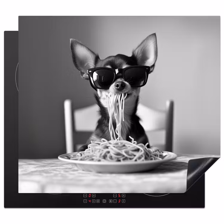 Induction hob protector - Chihuahua - Dog - Sunglasses - Humorous - Black - White - Spaghetti — 1