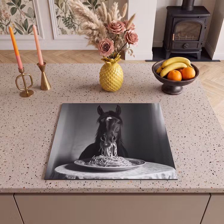 Induction hob protector - Horse - Plate - Pasta - Tablecloth - Black and White - Animals — 3