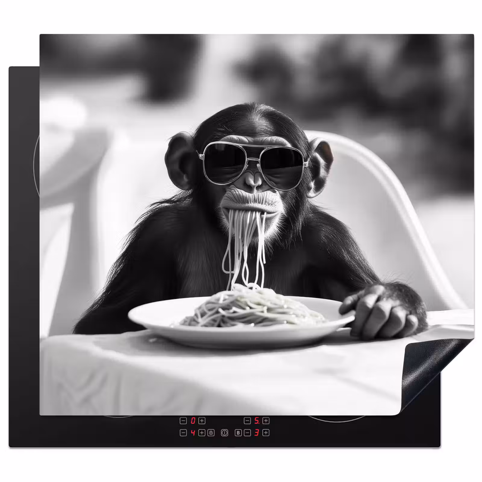 Induction hob protector - Monkey - Spaghetti - Sunglasses - Black and white - Cool - Animal — 1