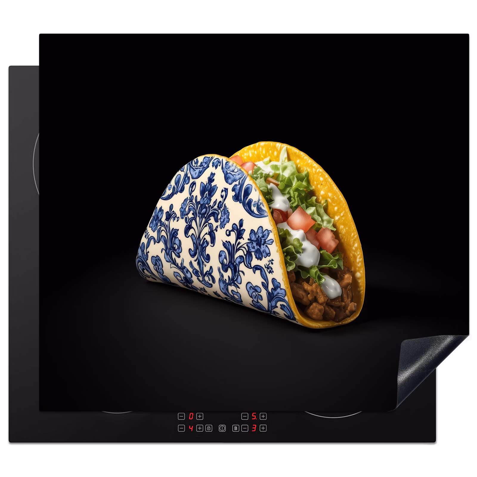 Induction hob protector - Taco - Meat - Salad - Delft blue - Motif — 1