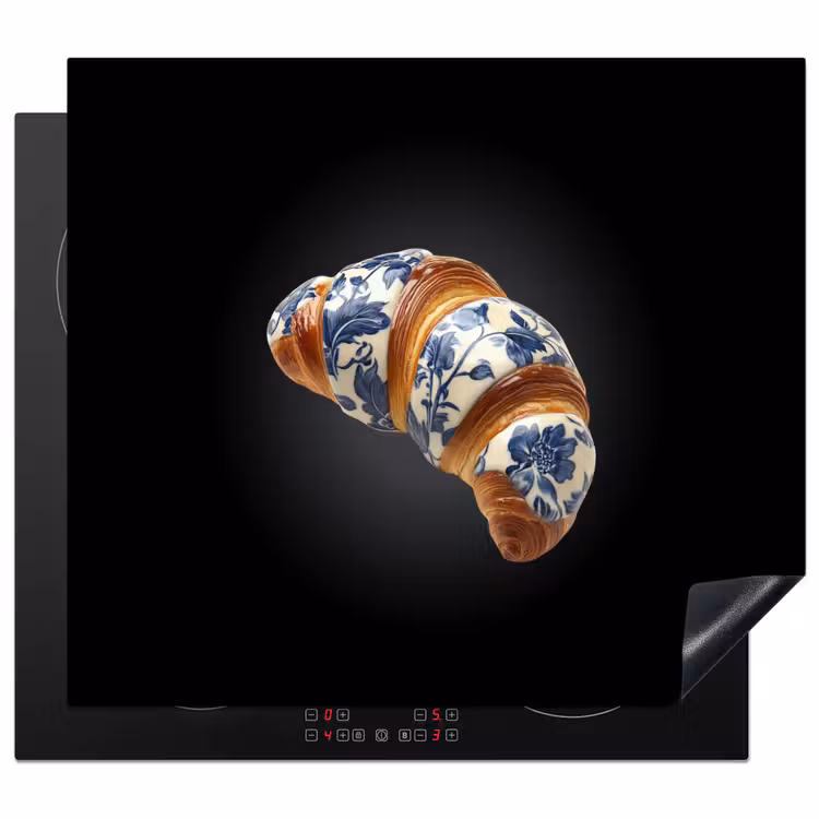Induction hob protector - Croissant - Floral pattern - Delft blue — 1
