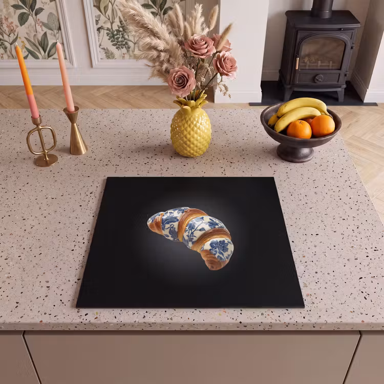 Induction hob protector - Croissant - Floral pattern - Delft blue — 3