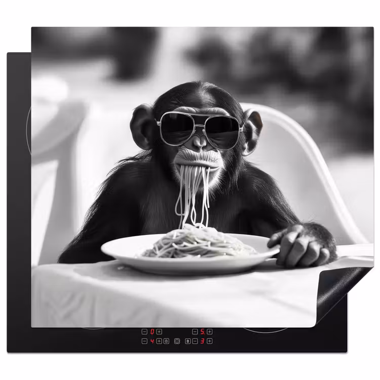 Induction hob protector - Monkey - Spaghetti - Sunglasses - Black and white - Cool - Animal — 1