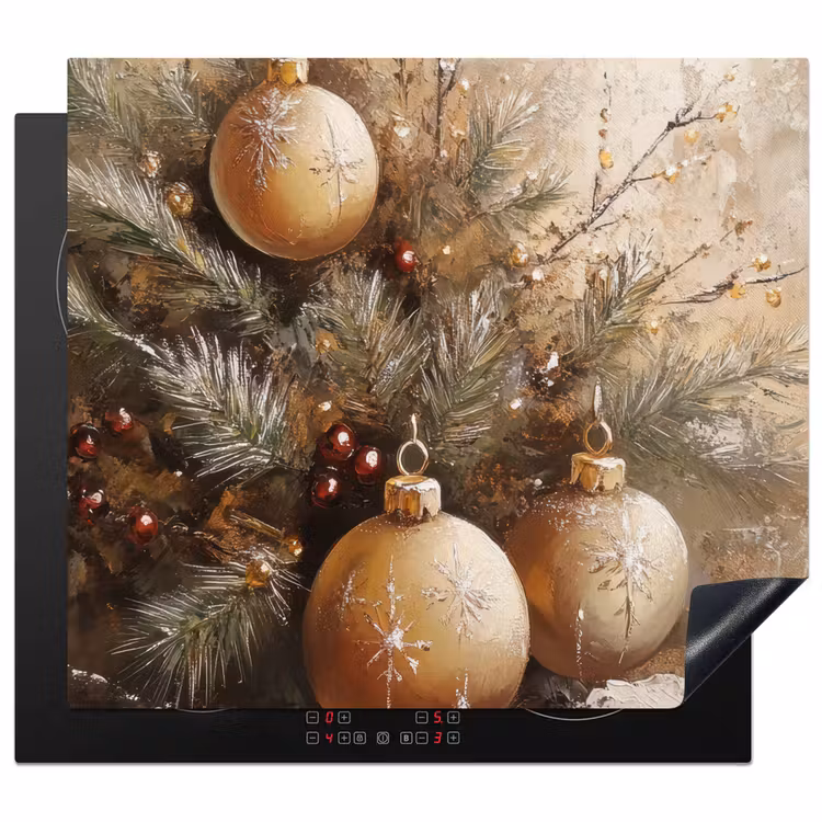 Induction hob protector - Christmas - Christmas baubles - Beige - Gold — 1