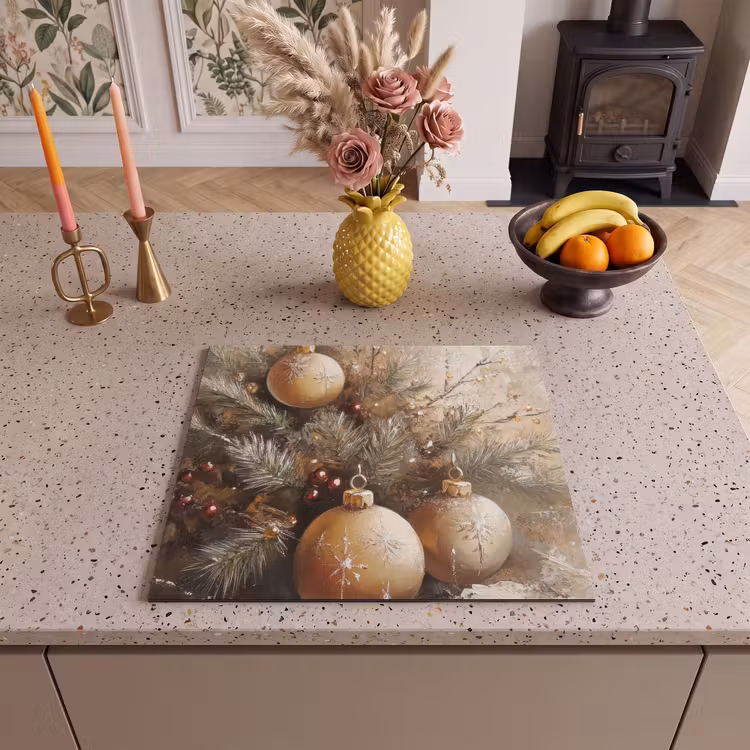 Induction hob protector - Christmas - Christmas baubles - Beige - Gold — 3