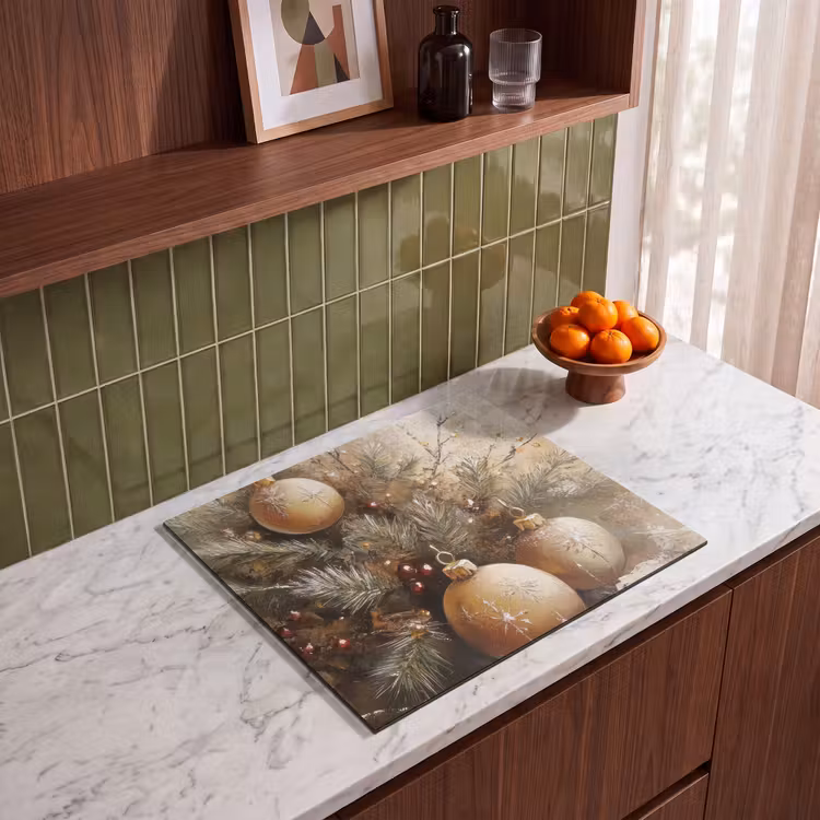Induction hob protector - Christmas - Christmas baubles - Beige - Gold — 4