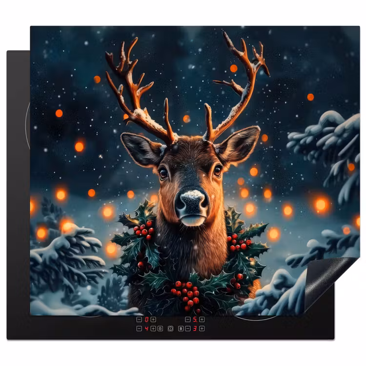 Induction hob protector - Deer - Christmas - Winter - Snow - Christmas wreath — 1
