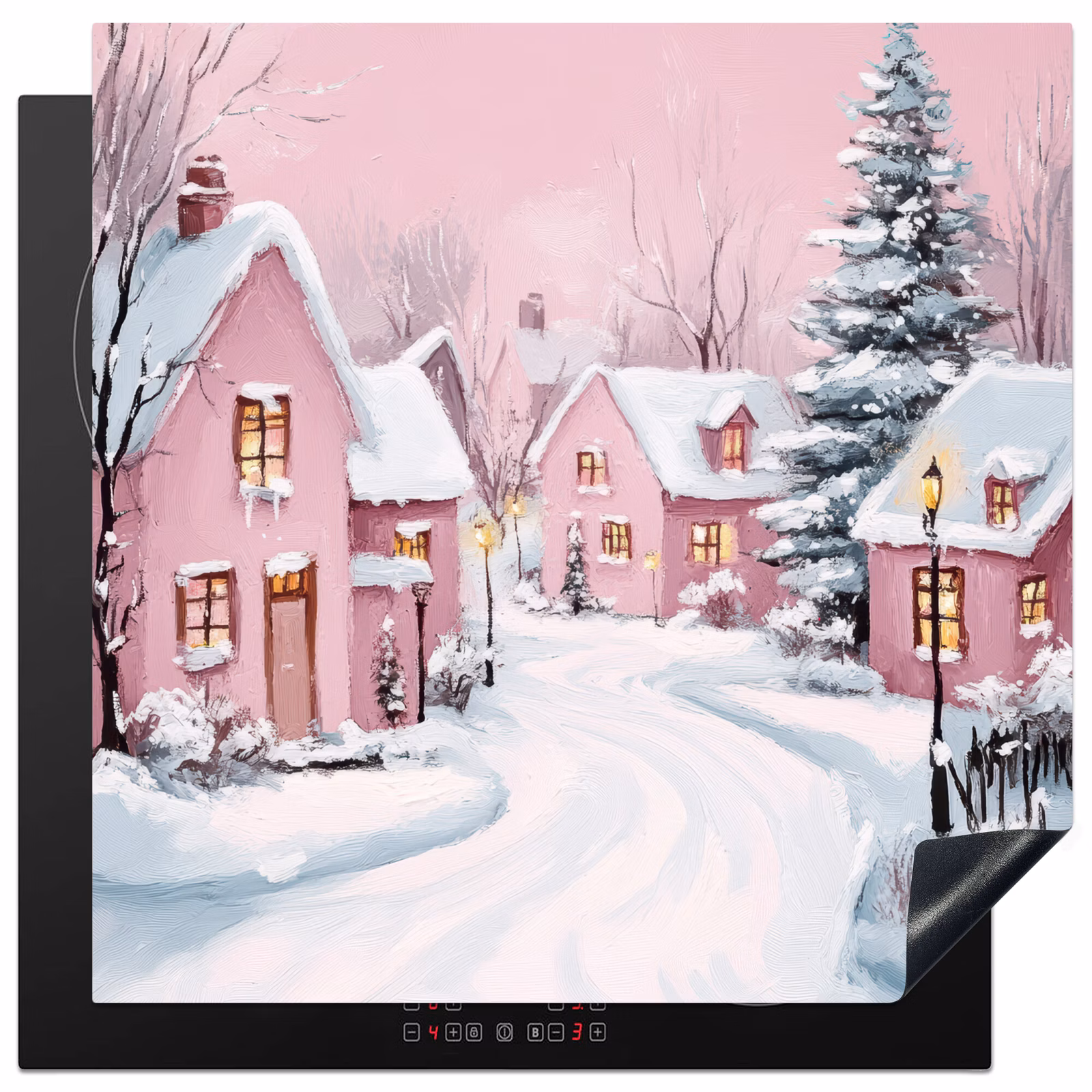 Induction hob protector - Christmas Village - Pink - Winter - Snow - Houses — 1