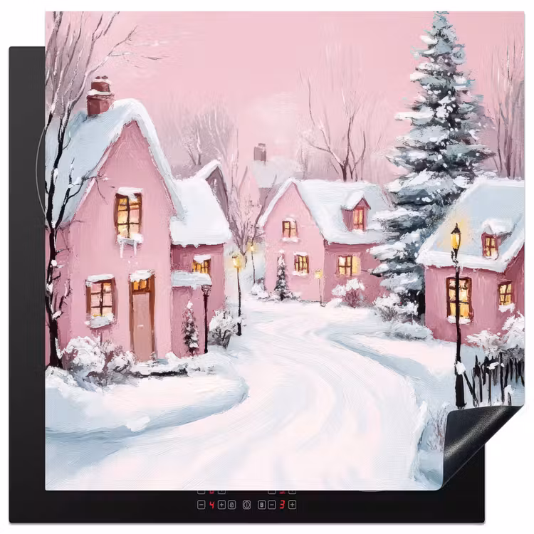 Induction hob protector - Christmas Village - Pink - Winter - Snow - Houses — 1