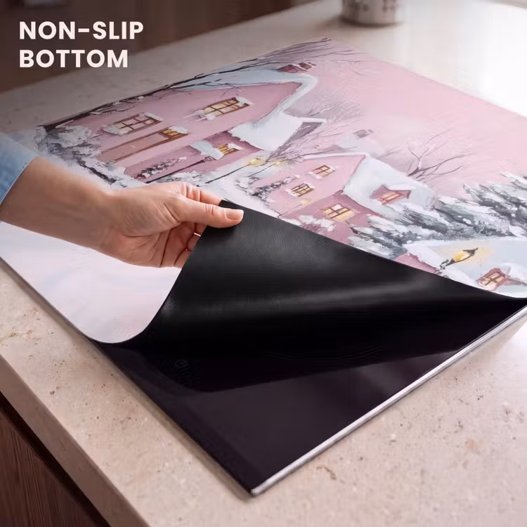 Induction hob protector - Christmas Village - Pink - Winter - Snow - Houses — 4