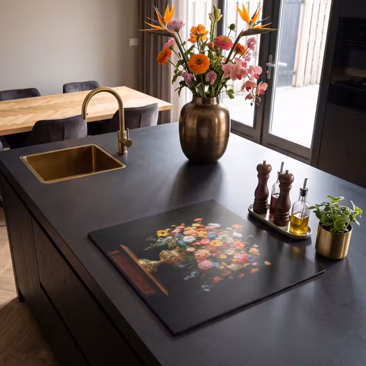 Induction hob protector - Gold - Flowers - Colors - Vase — 2