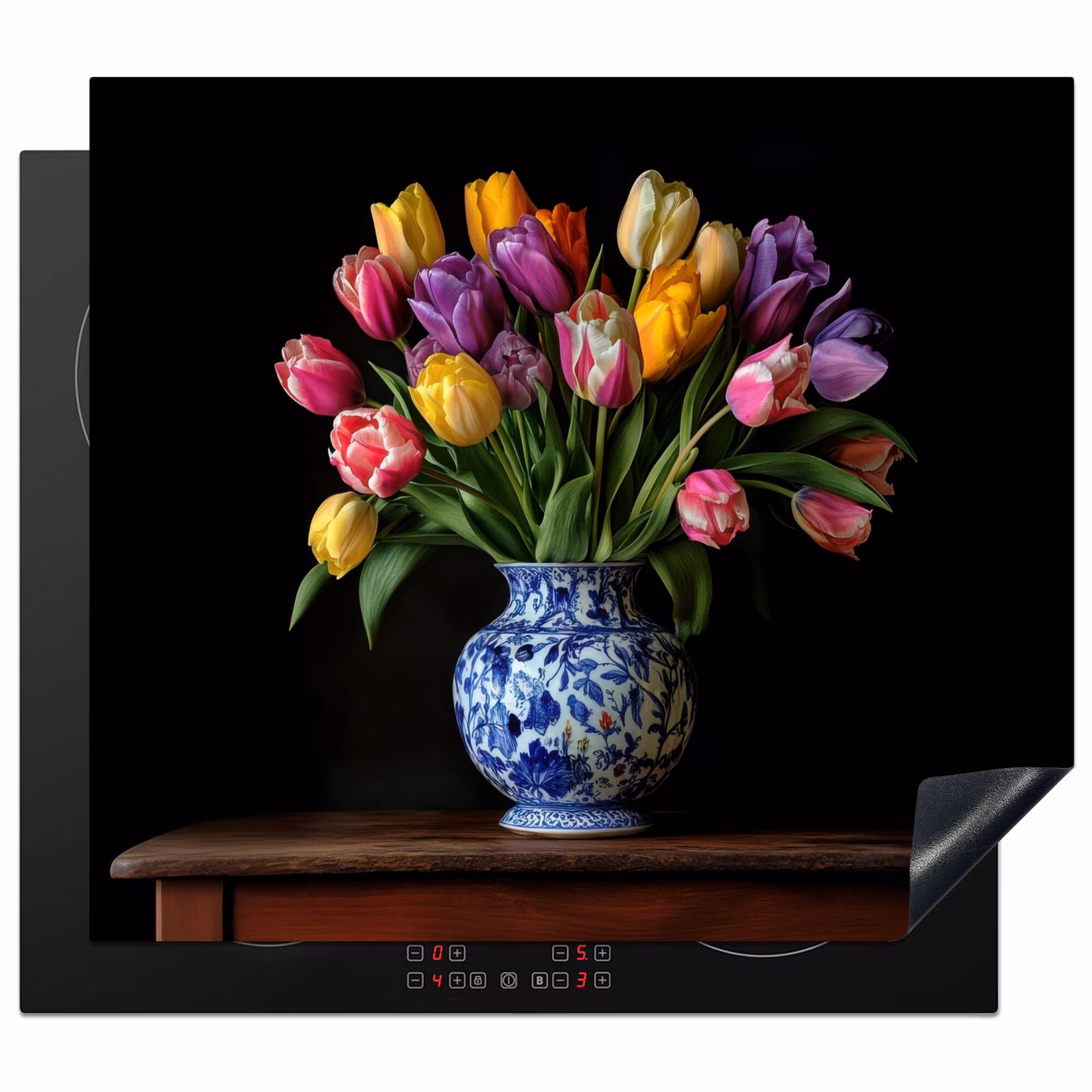 Induction hob protector - Tulips - Colors - Wood - Vase — 1