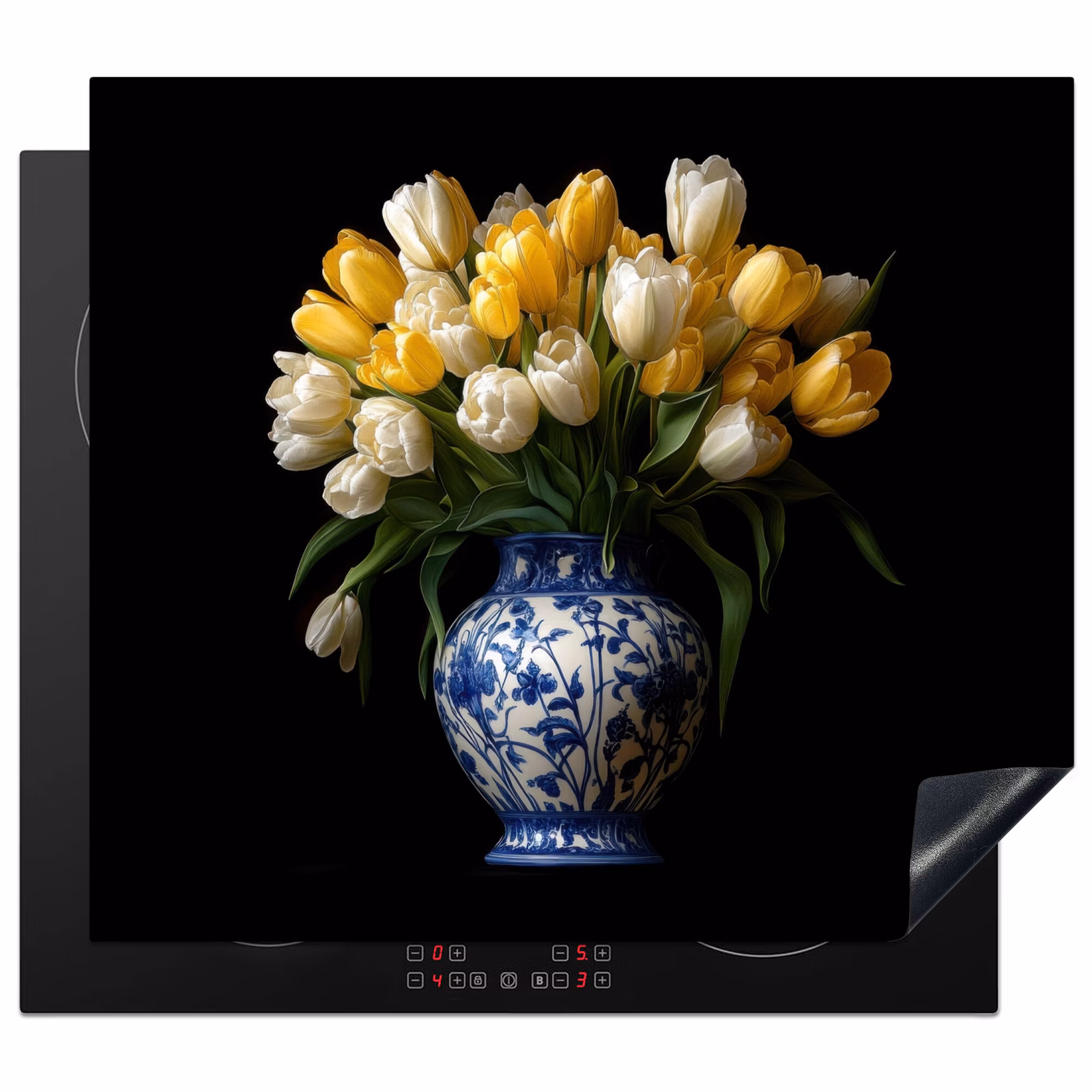 Induction hob protector - Yellow - Tulips - Vase - Flowers — 1