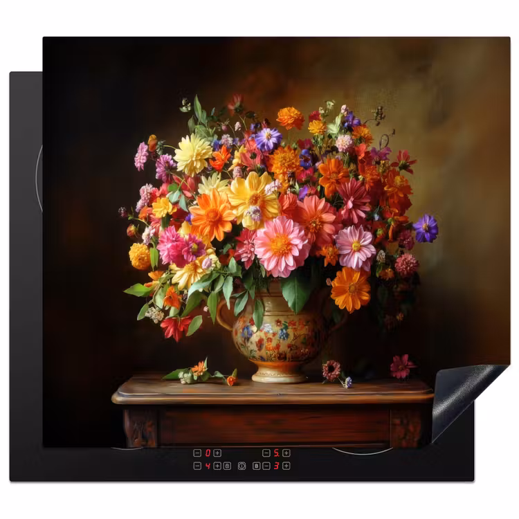 Induction hob protector - Colors - Bouquet - Vase - Wood — 1