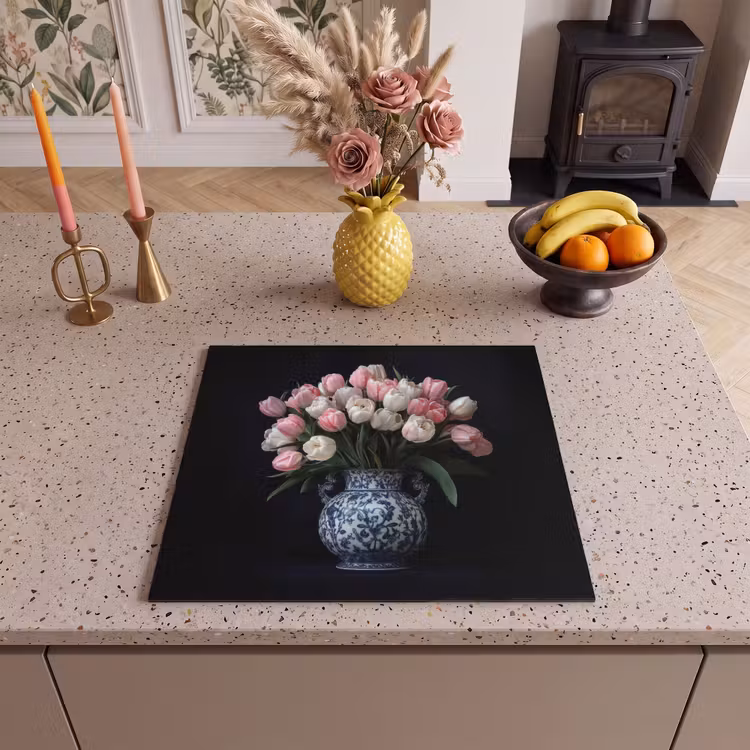 Induction hob protector - Flowers - Pink - Tulips - Vase — 3