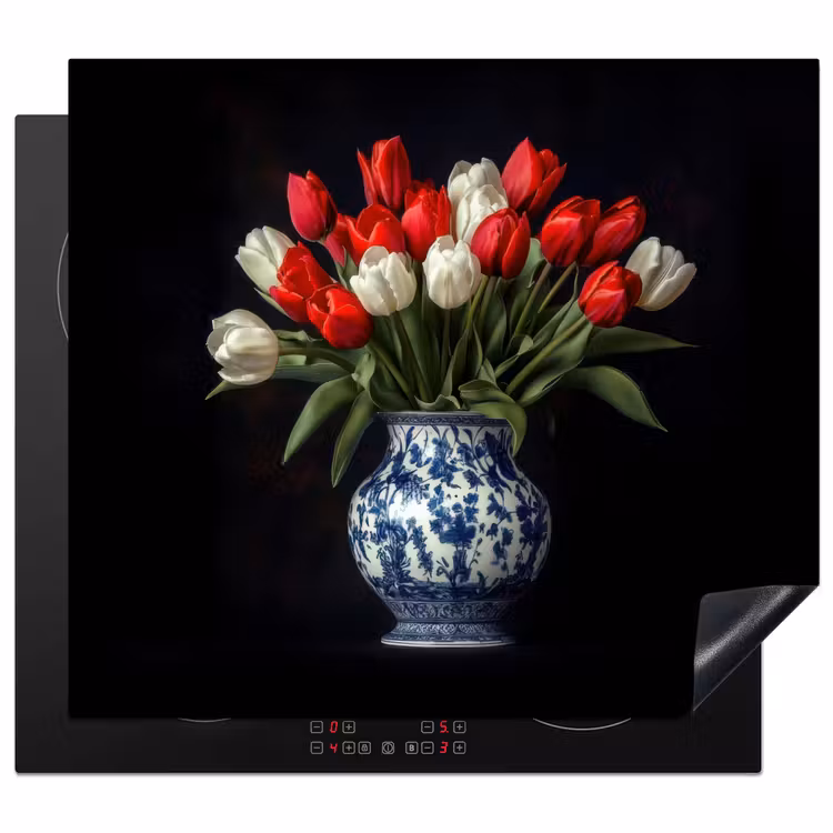 Induction hob protector - Red - Flowers - Tulips - Vase — 1