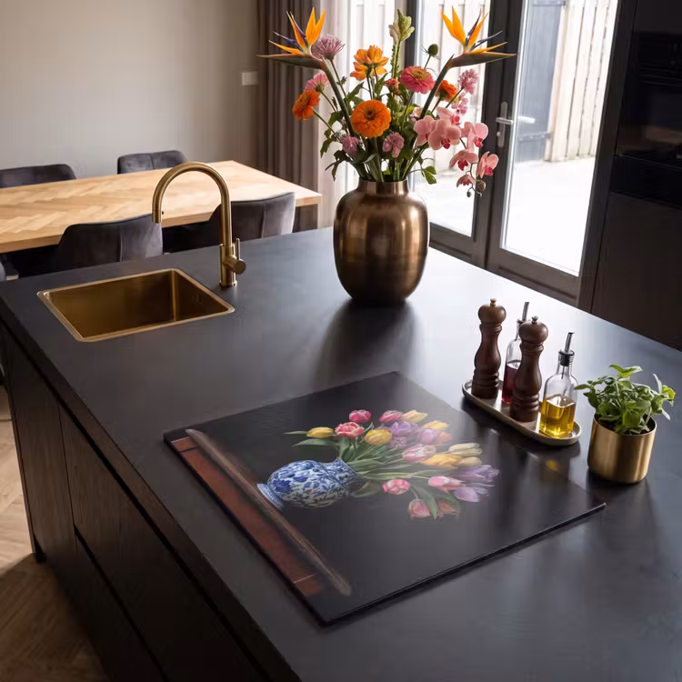 Induction hob protector - Tulips - Colors - Wood - Vase — 2