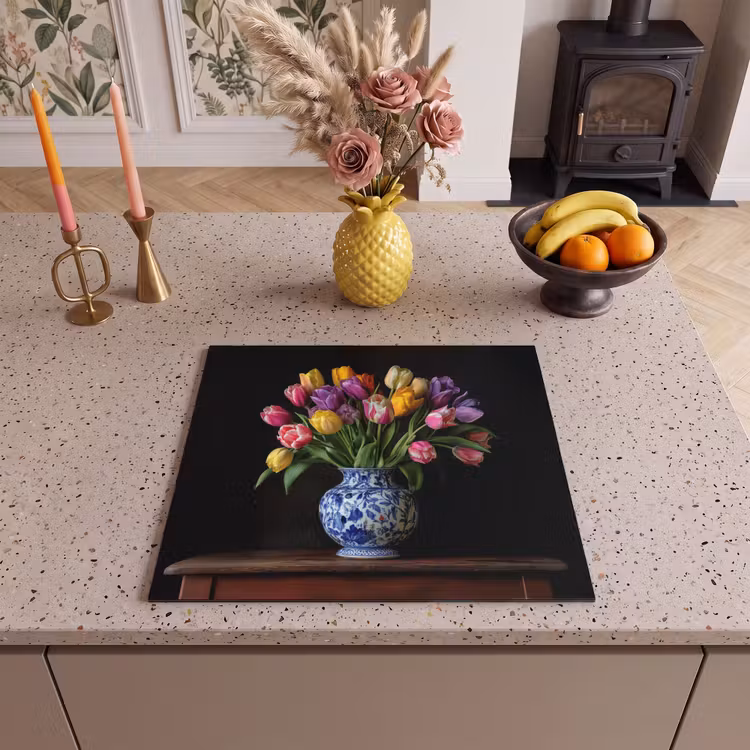 Induction hob protector - Tulips - Colors - Wood - Vase — 3