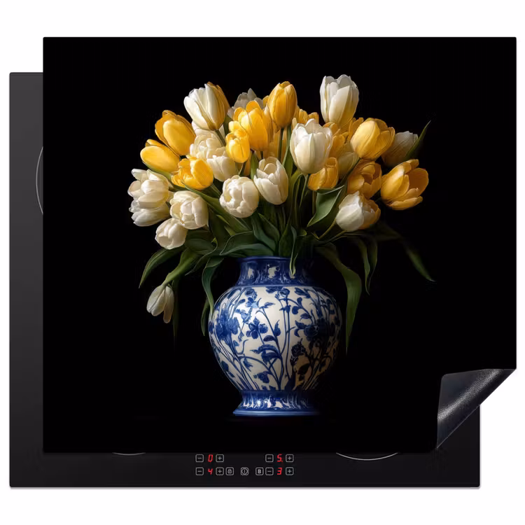 Induction hob protector - Yellow - Tulips - Vase - Flowers — 1