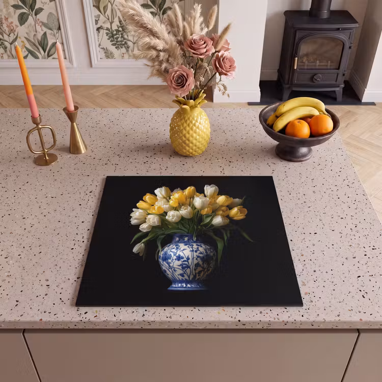 Induction hob protector - Yellow - Tulips - Vase - Flowers — 3
