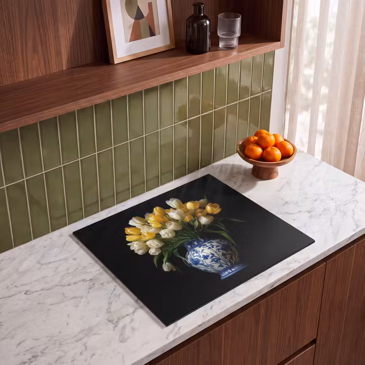 Induction hob protector - Yellow - Tulips - Vase - Flowers — 4