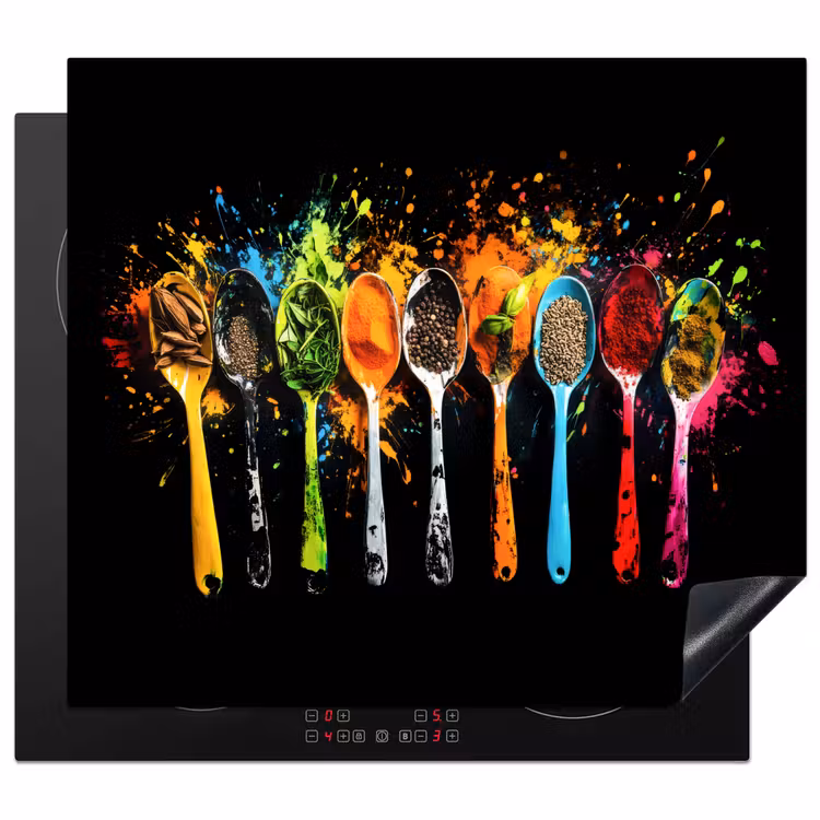 Induction hob protector - Spoons - Spices - Modern - Graffiti - Paint - Colorful — 1