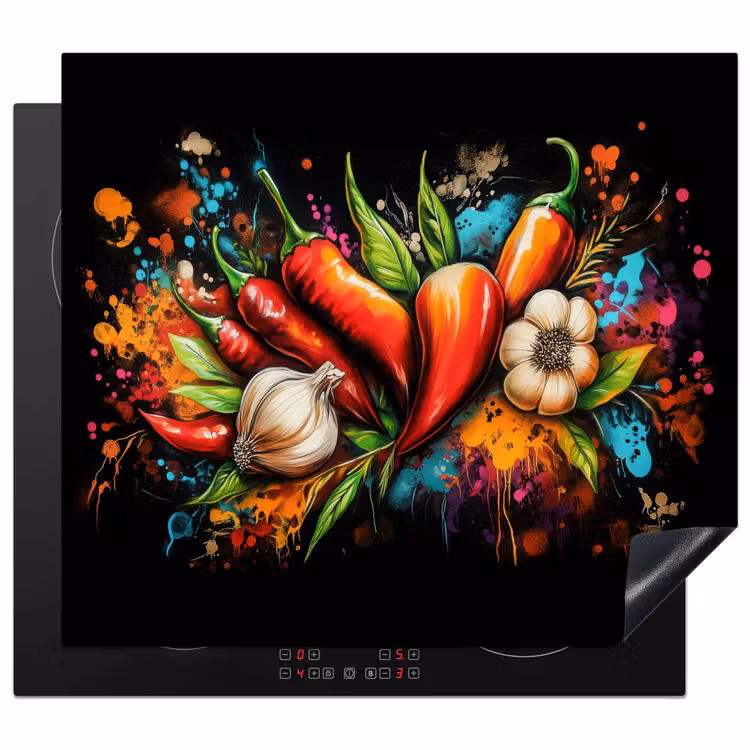 Induction hob protector - Vegetable - Pepper - Garlic - Graffiti - Paint - Colorful — 1