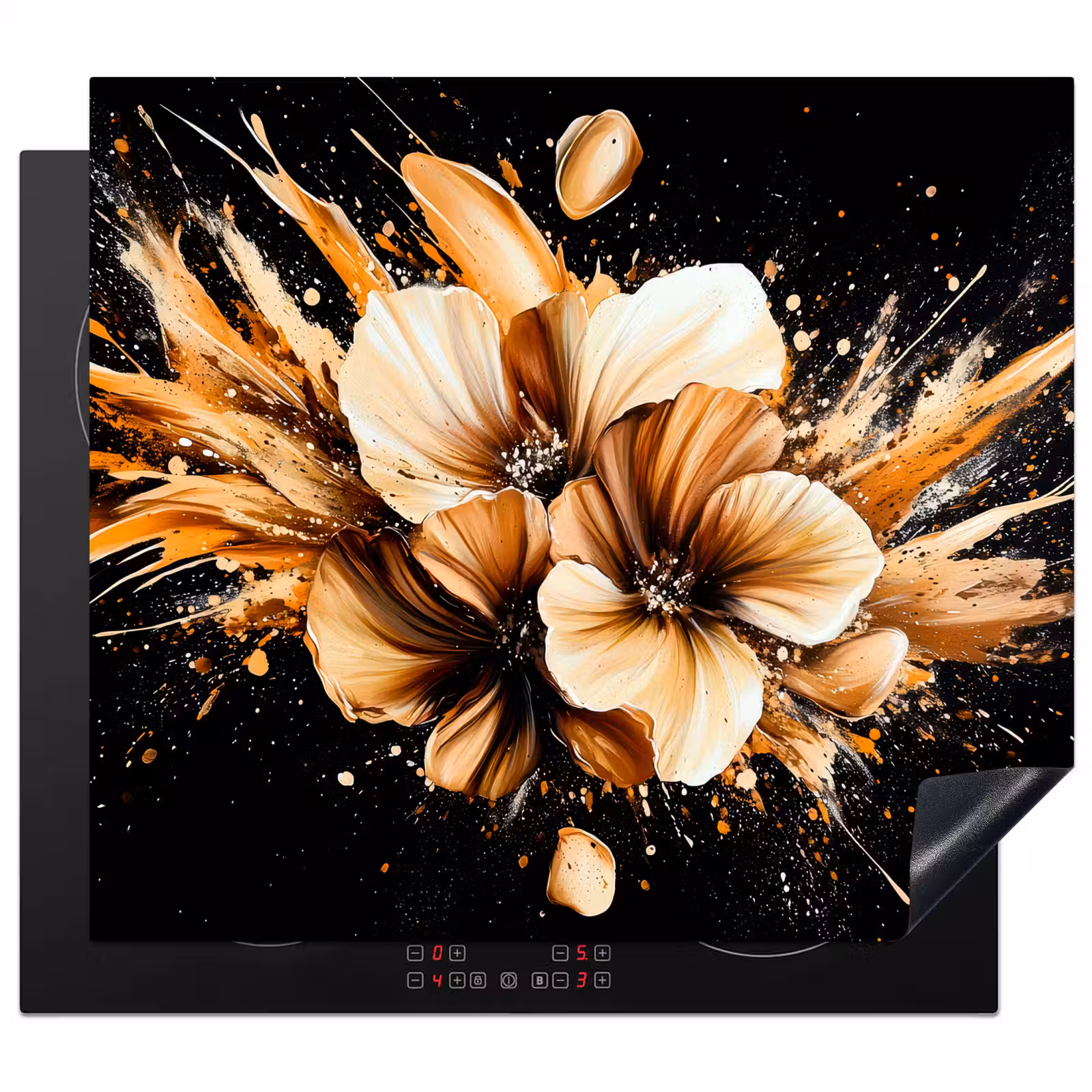 Induction hob protector - Flowers - Gold - Graffiti - Black - Abstract — 1
