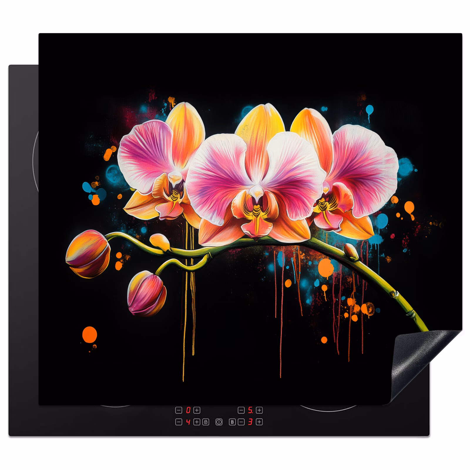 Induction hob protector - Orchid - Graffiti - Colorful - Flowers - Abstract — 1