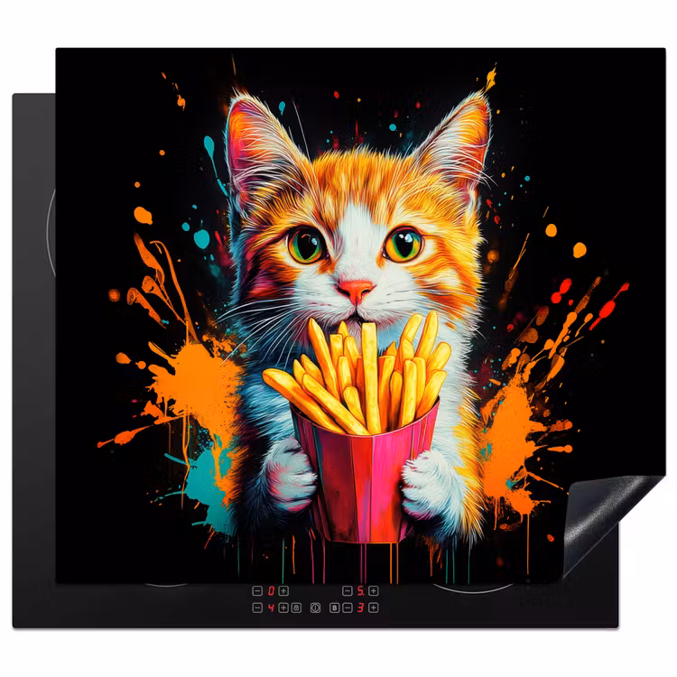 Induction hob protector - Cat - Food - Fries - Graffiti - Abstract — 1