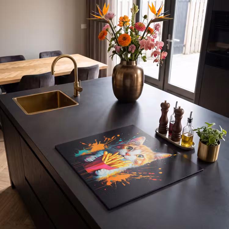 Induction hob protector - Cat - Food - Fries - Graffiti - Abstract — 2