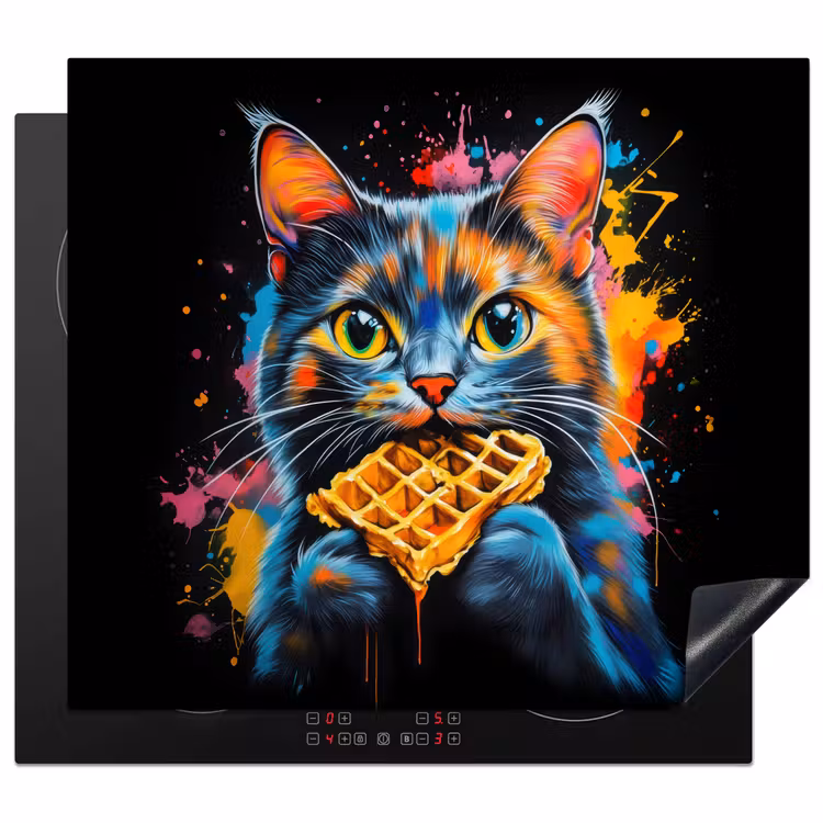 Induction hob protector - Cat - Graffiti - Colorful - Waffle - Food — 1