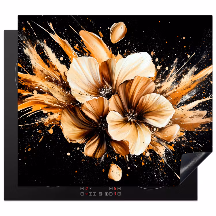Induction hob protector - Flowers - Gold - Graffiti - Black - Abstract — 1