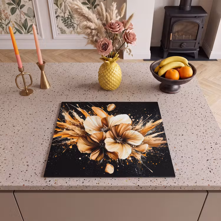 Induction hob protector - Flowers - Gold - Graffiti - Black - Abstract — 3