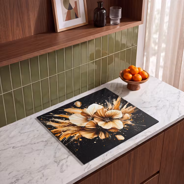 Induction hob protector - Flowers - Gold - Graffiti - Black - Abstract — 4