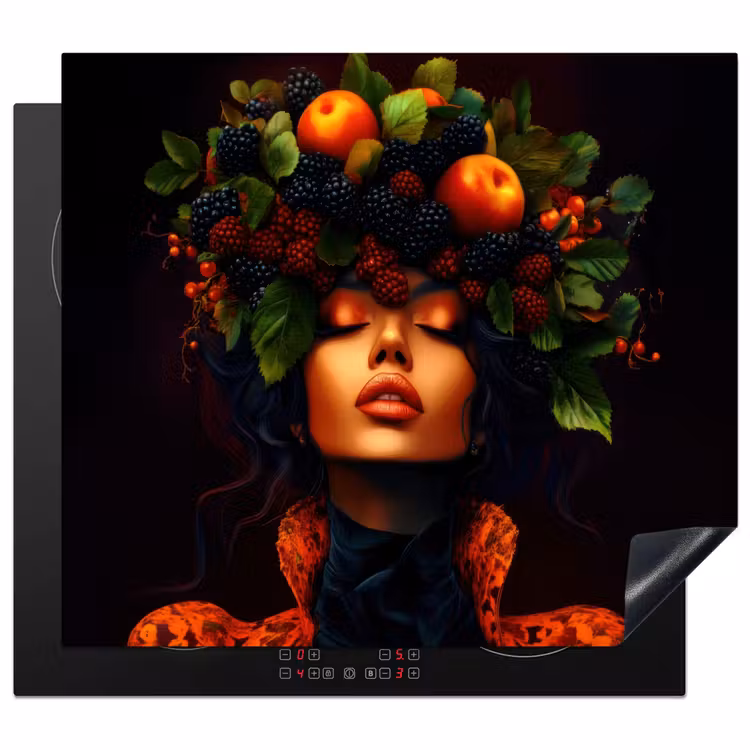 Induction hob protector - Woman - Black - Berries - Blackberries - Apples — 1