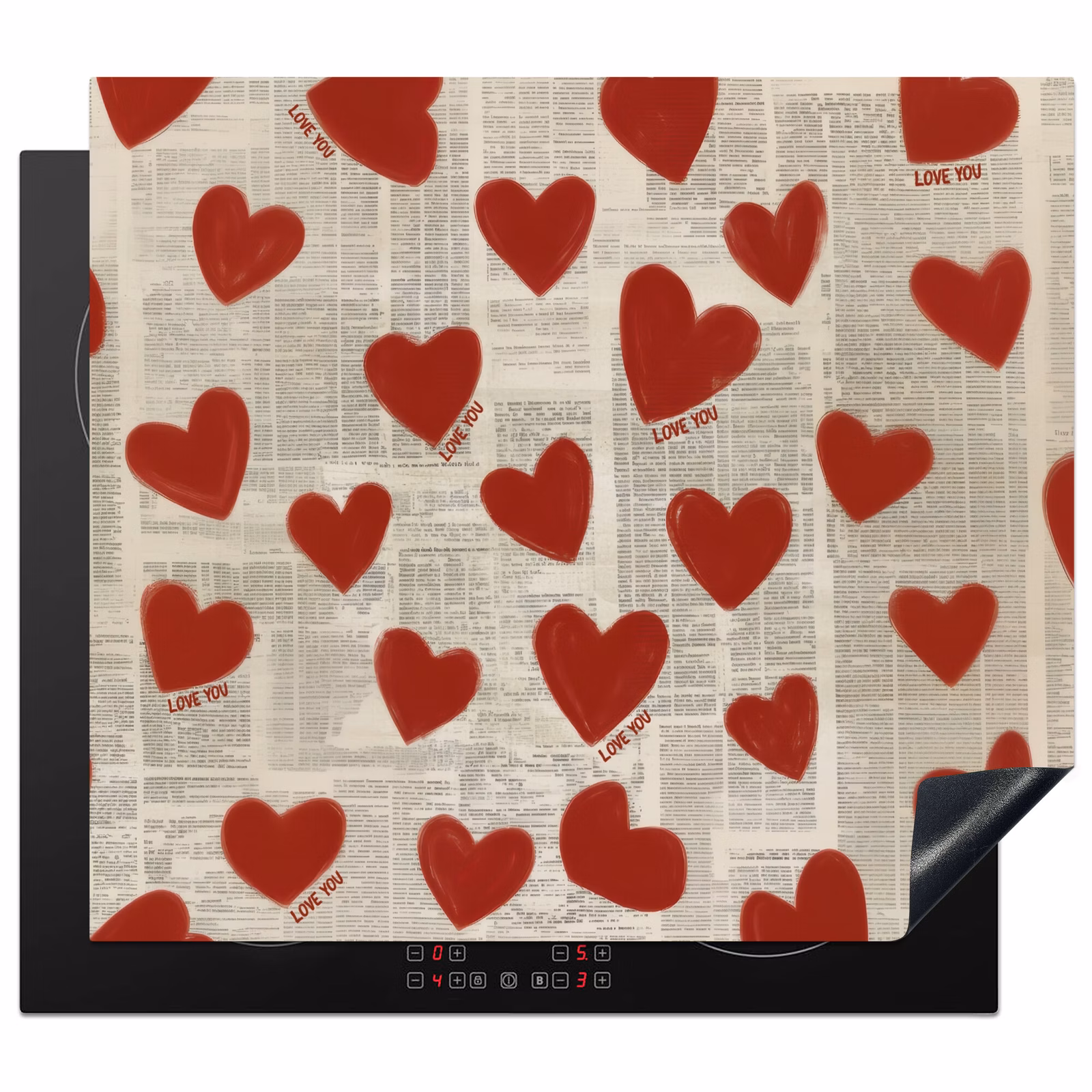 Induction hob protector - Hearts - Newspaper - Loveyou — 1