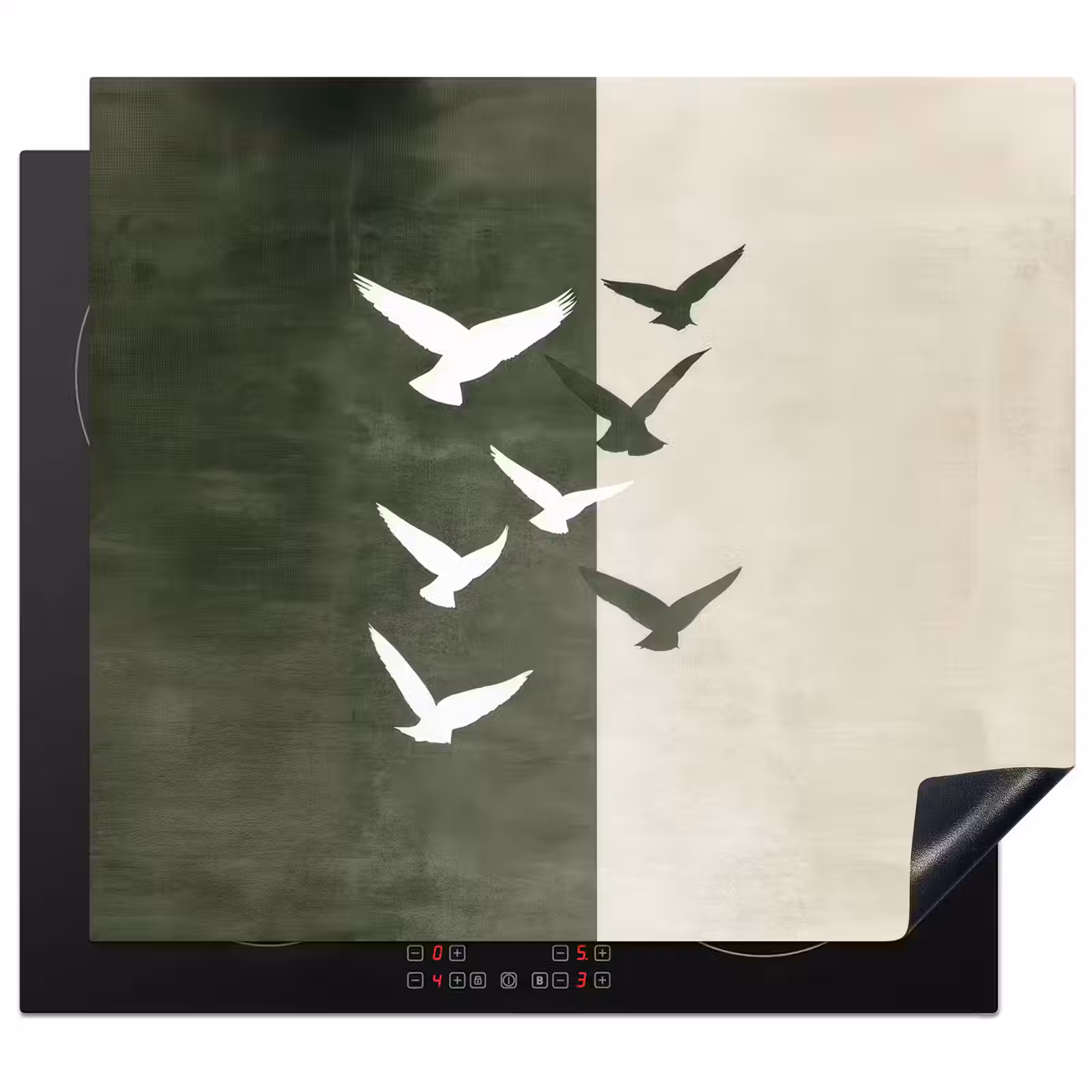 Induction hob protector - Japandi - Bird - Green — 1