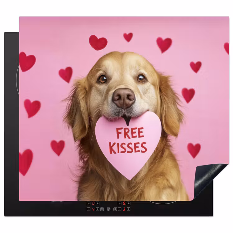 Induction hob protector - Dog - Kiss- Valentine - Hearts — 1