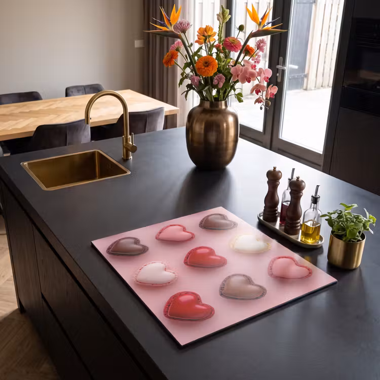 Induction hob protector - Macaroons - Hearts - Colorful - Pink — 2