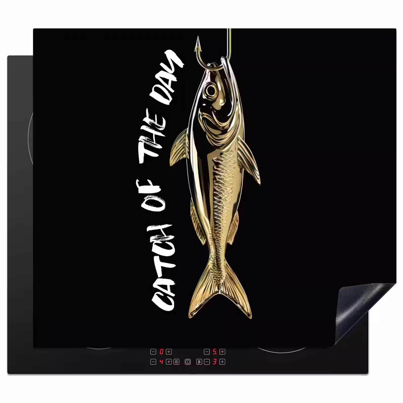 Induction hob protector - Fish - Black - Gold - Text — 1