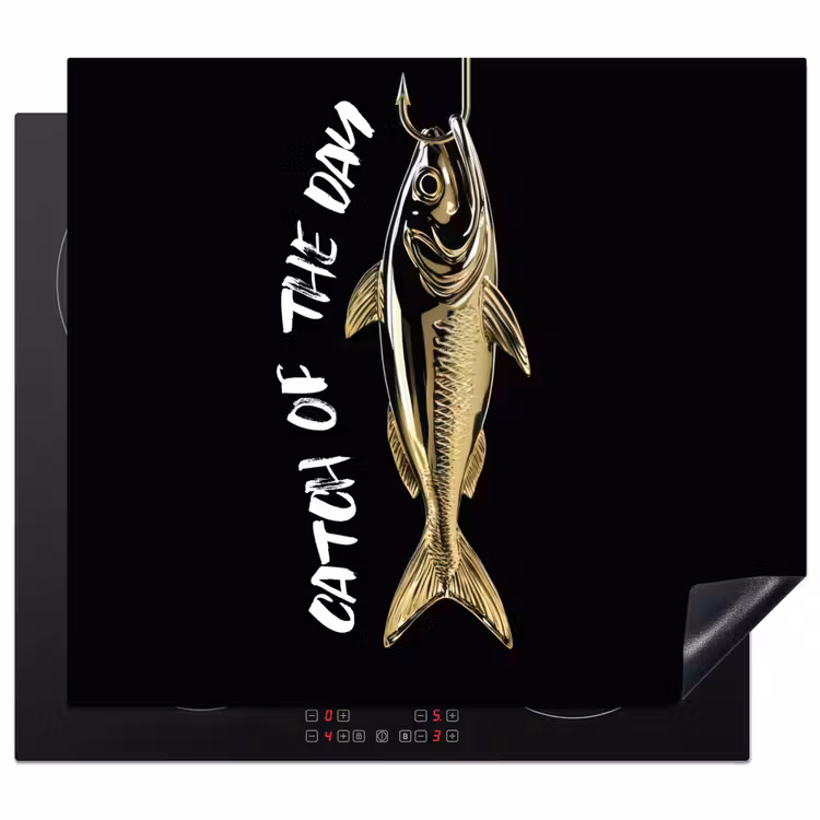 Induction hob protector - Fish - Black - Gold - Text — 1