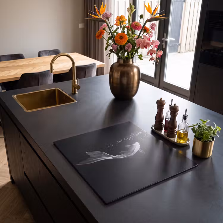 Induction hob protector - Koi - Fish - White - Black — 2