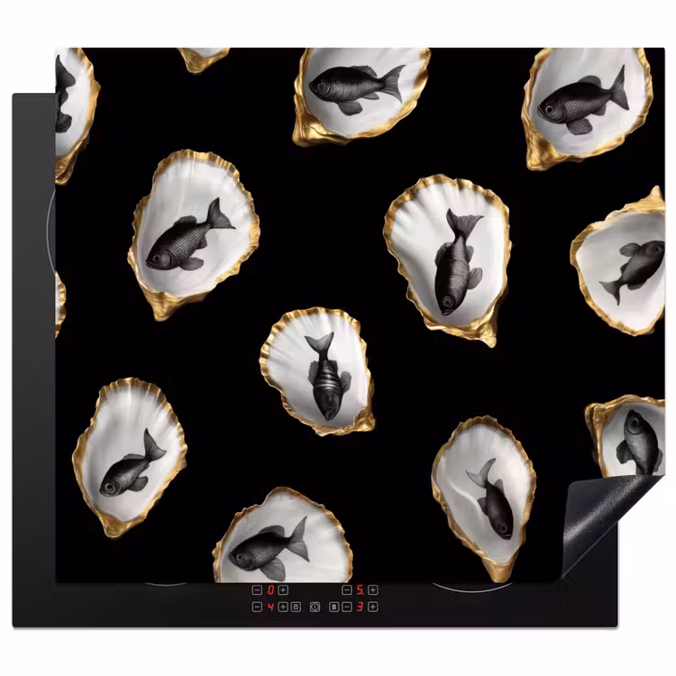 Induction hob protector - Oysters - Black - Fish - Gold — 1