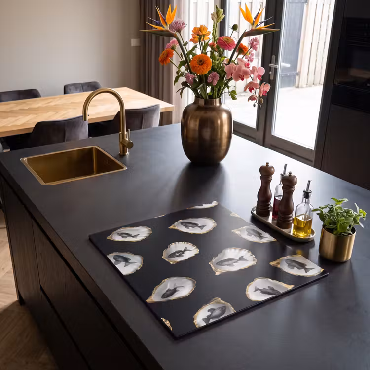 Induction hob protector - Oysters - Black - Fish - Gold — 2