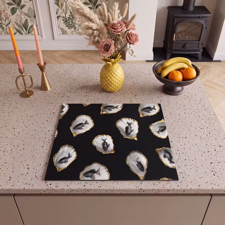 Induction hob protector - Oysters - Black - Fish - Gold — 3