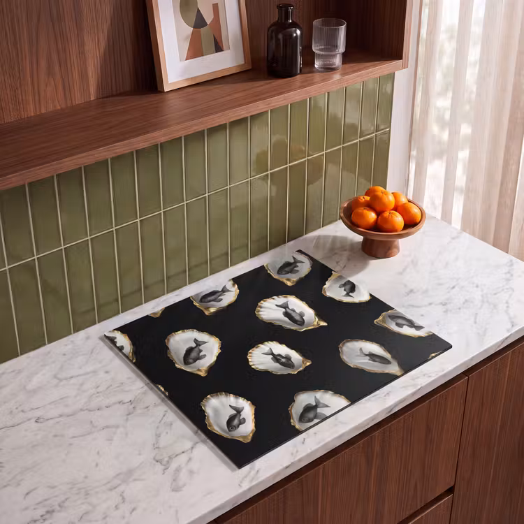 Induction hob protector - Oysters - Black - Fish - Gold — 4