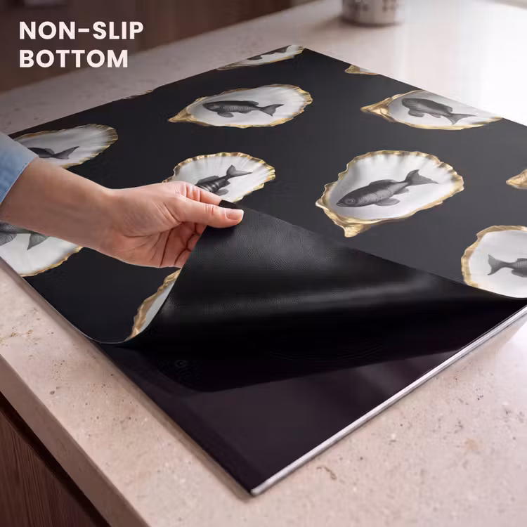 Induction hob protector - Oysters - Black - Fish - Gold — 5